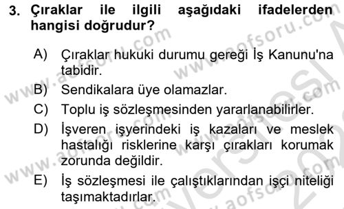Bireysel İş Hukuku Dersi 2021 - 2022 Yılı Yaz Okulu Sınav Soruları 3. Soru