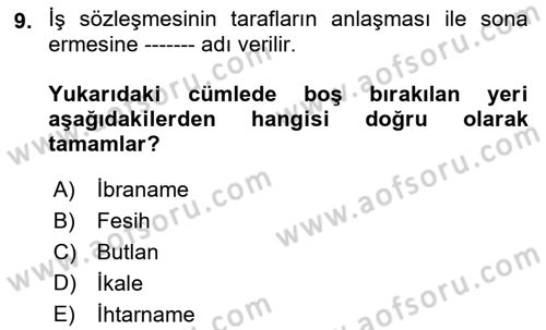 Bireysel İş Hukuku Dersi 2021 - 2022 Yılı Yaz Okulu Sınav Soruları 9. Soru