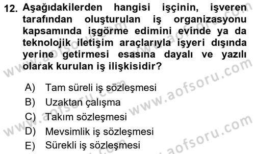 Bireysel İş Hukuku Dersi 2022 - 2023 Yılı (Vize) Ara Sınav Soruları 12. Soru
