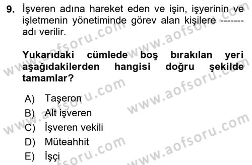 Bireysel İş Hukuku Dersi 2022 - 2023 Yılı (Vize) Ara Sınav Soruları 9. Soru