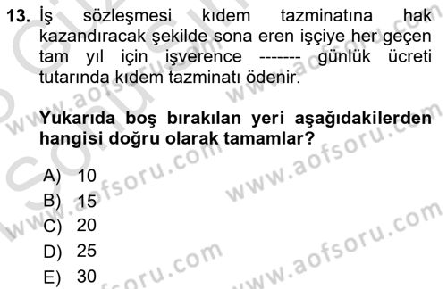 Bireysel İş Hukuku Dersi 2022 - 2023 Yılı (Final) Dönem Sonu Sınav Soruları 13. Soru