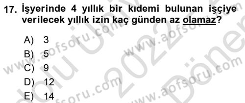Bireysel İş Hukuku Dersi 2022 - 2023 Yılı (Final) Dönem Sonu Sınav Soruları 17. Soru
