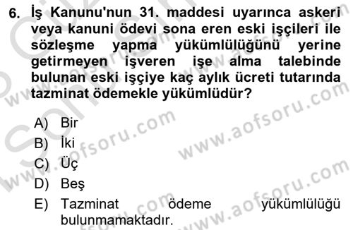 Bireysel İş Hukuku Dersi 2022 - 2023 Yılı (Final) Dönem Sonu Sınav Soruları 6. Soru