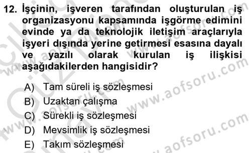 Bireysel İş Hukuku Dersi 2023 - 2024 Yılı (Vize) Ara Sınav Soruları 12. Soru