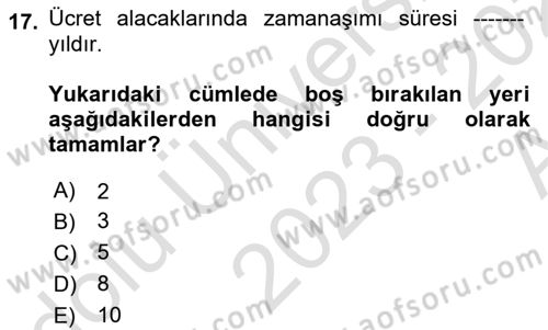 Bireysel İş Hukuku Dersi 2023 - 2024 Yılı (Vize) Ara Sınav Soruları 17. Soru