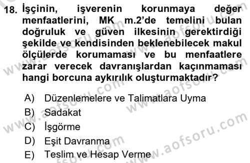Bireysel İş Hukuku Dersi 2023 - 2024 Yılı (Vize) Ara Sınav Soruları 18. Soru
