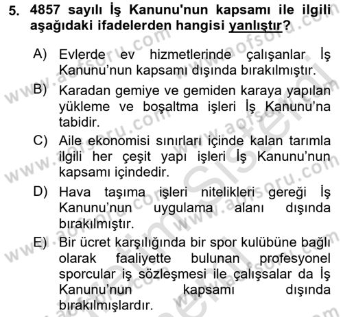 Bireysel İş Hukuku Dersi 2023 - 2024 Yılı (Vize) Ara Sınav Soruları 5. Soru