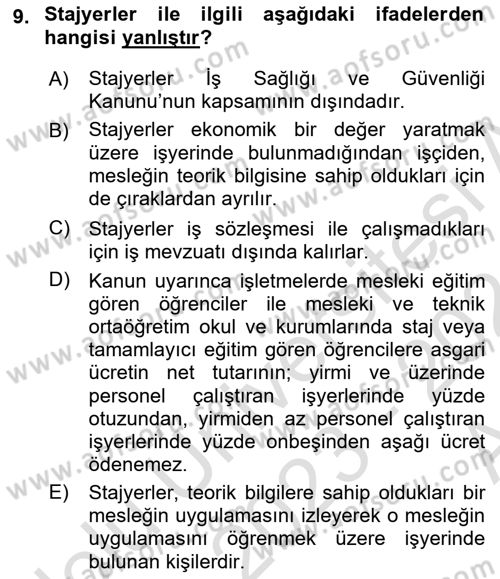 Bireysel İş Hukuku Dersi 2023 - 2024 Yılı (Vize) Ara Sınav Soruları 9. Soru