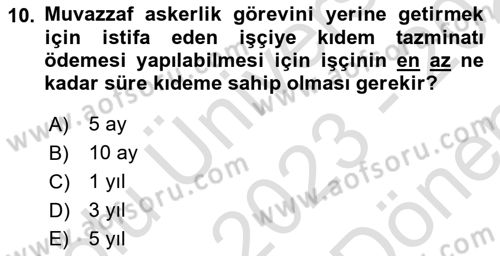 Bireysel İş Hukuku Dersi 2023 - 2024 Yılı (Final) Dönem Sonu Sınav Soruları 10. Soru