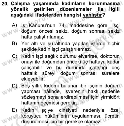 Bireysel İş Hukuku Dersi 2023 - 2024 Yılı (Final) Dönem Sonu Sınav Soruları 20. Soru