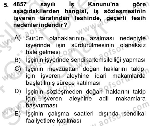 Bireysel İş Hukuku Dersi 2023 - 2024 Yılı (Final) Dönem Sonu Sınav Soruları 5. Soru