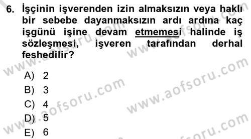 Bireysel İş Hukuku Dersi 2023 - 2024 Yılı (Final) Dönem Sonu Sınav Soruları 6. Soru