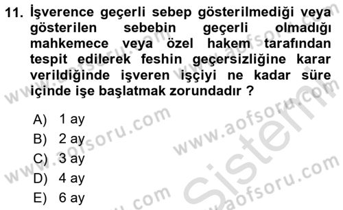 Bireysel İş Hukuku Dersi 2023 - 2024 Yılı Yaz Okulu Sınav Soruları 11. Soru