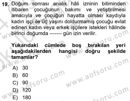 Bireysel İş Hukuku Dersi 2023 - 2024 Yılı Yaz Okulu Sınav Soruları 19. Soru