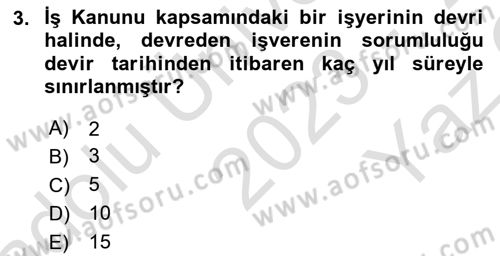 Bireysel İş Hukuku Dersi 2023 - 2024 Yılı Yaz Okulu Sınav Soruları 3. Soru