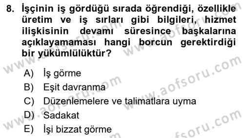 Bireysel İş Hukuku Dersi 2023 - 2024 Yılı Yaz Okulu Sınav Soruları 8. Soru