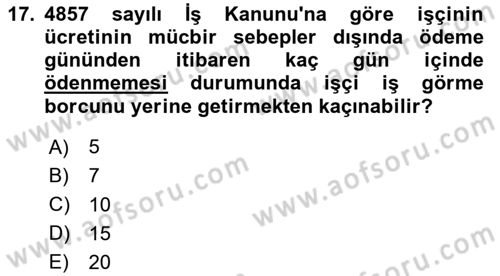 Bireysel İş Hukuku Dersi 2024 - 2025 Yılı (Vize) Ara Sınav Soruları 17. Soru