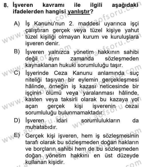 Bireysel İş Hukuku Dersi 2024 - 2025 Yılı (Vize) Ara Sınav Soruları 8. Soru