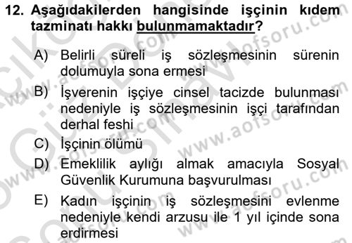 Bireysel İş Hukuku Dersi 2024 - 2025 Yılı (Final) Dönem Sonu Sınav Soruları 12. Soru