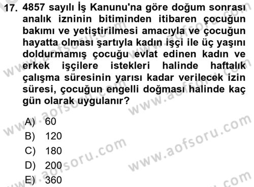 Bireysel İş Hukuku Dersi 2024 - 2025 Yılı (Final) Dönem Sonu Sınav Soruları 17. Soru
