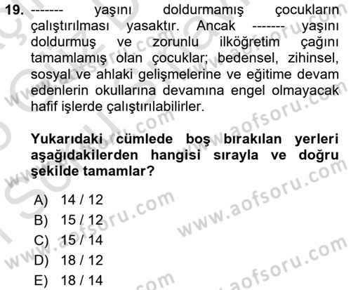 Bireysel İş Hukuku Dersi 2024 - 2025 Yılı (Final) Dönem Sonu Sınav Soruları 19. Soru