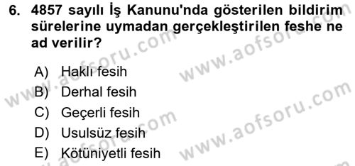Bireysel İş Hukuku Dersi 2024 - 2025 Yılı (Final) Dönem Sonu Sınav Soruları 6. Soru