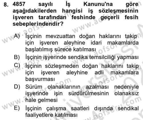 Bireysel İş Hukuku Dersi 2024 - 2025 Yılı (Final) Dönem Sonu Sınav Soruları 8. Soru