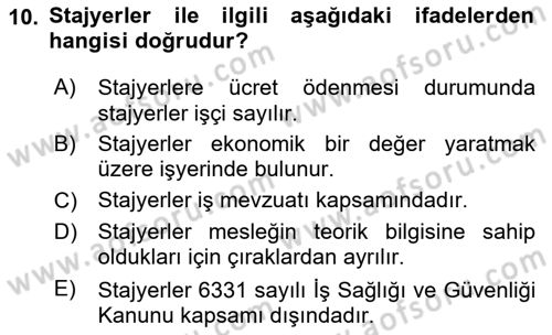 Bireysel İş Hukuku Dersi 2025 - 2026 Yılı (Vize) Ara Sınav Soruları 10. Soru