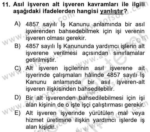 Bireysel İş Hukuku Dersi 2025 - 2026 Yılı (Vize) Ara Sınav Soruları 11. Soru