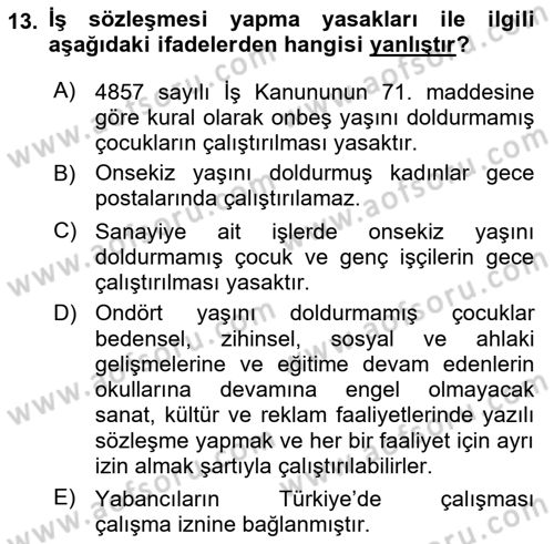 Bireysel İş Hukuku Dersi 2025 - 2026 Yılı (Vize) Ara Sınav Soruları 13. Soru