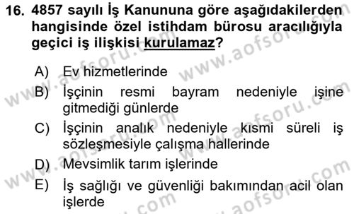 Bireysel İş Hukuku Dersi 2025 - 2026 Yılı (Vize) Ara Sınav Soruları 16. Soru