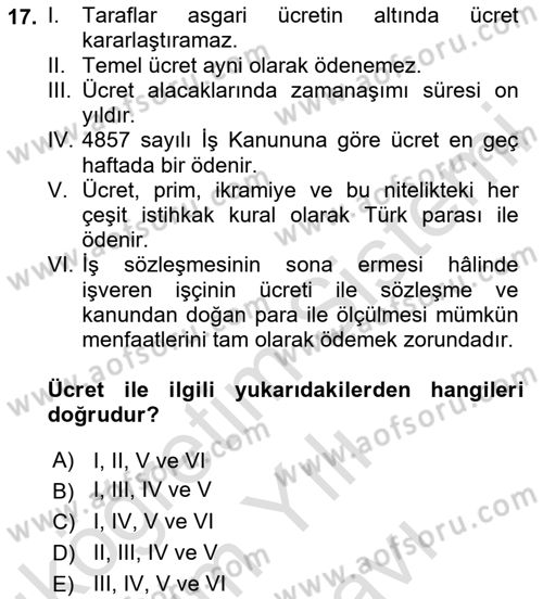 Bireysel İş Hukuku Dersi 2025 - 2026 Yılı (Vize) Ara Sınav Soruları 17. Soru