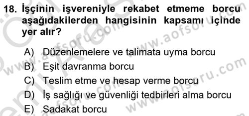 Bireysel İş Hukuku Dersi 2025 - 2026 Yılı (Vize) Ara Sınav Soruları 18. Soru