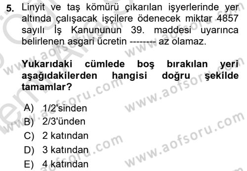 Bireysel İş Hukuku Dersi 2025 - 2026 Yılı (Vize) Ara Sınav Soruları 5. Soru