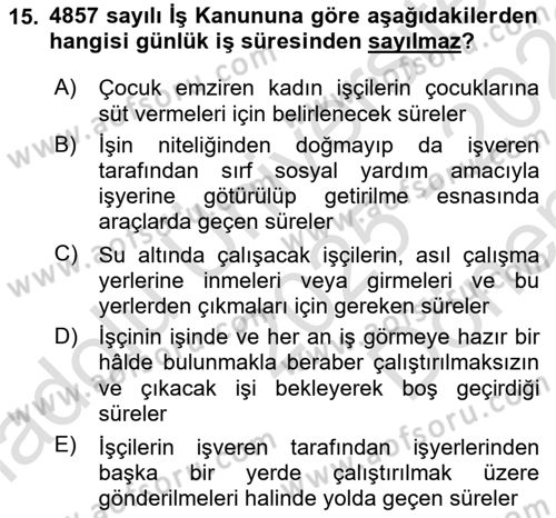 Bireysel İş Hukuku Dersi 2025 - 2026 Yılı (Final) Dönem Sonu Sınav Soruları 15. Soru