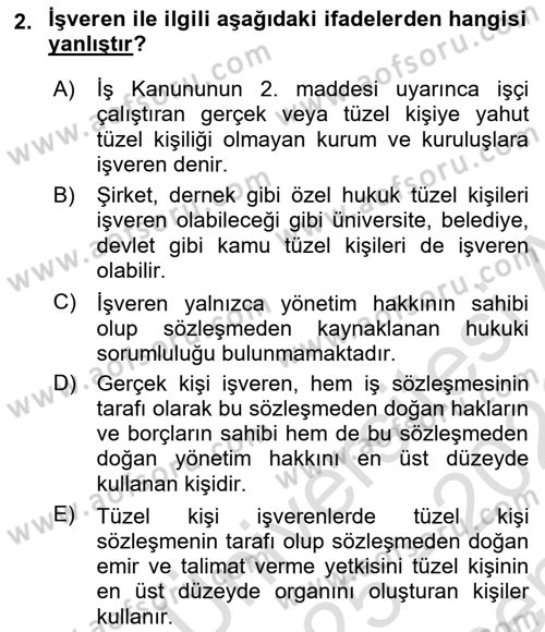 Bireysel İş Hukuku Dersi 2025 - 2026 Yılı (Final) Dönem Sonu Sınav Soruları 2. Soru