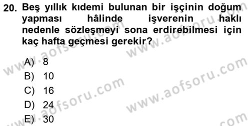 Bireysel İş Hukuku Dersi 2025 - 2026 Yılı (Final) Dönem Sonu Sınav Soruları 20. Soru