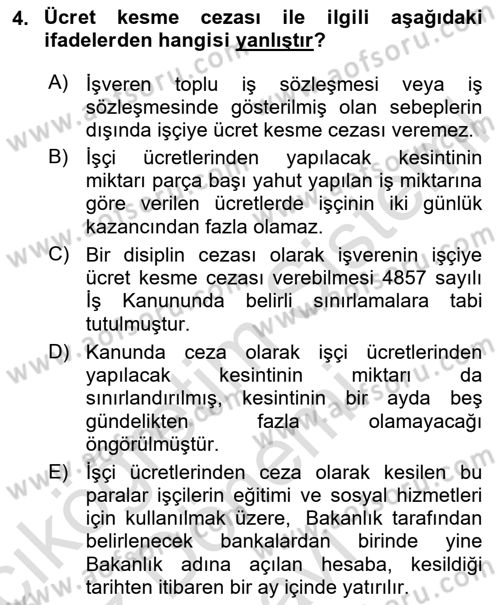 Bireysel İş Hukuku Dersi 2025 - 2026 Yılı (Final) Dönem Sonu Sınav Soruları 4. Soru