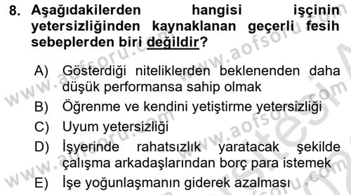Bireysel İş Hukuku Dersi 2025 - 2026 Yılı (Final) Dönem Sonu Sınav Soruları 8. Soru