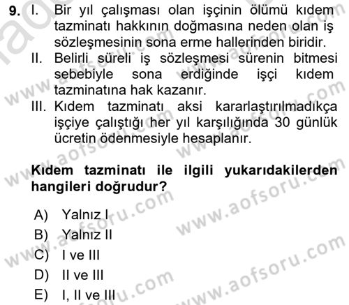 Bireysel İş Hukuku Dersi 2025 - 2026 Yılı (Final) Dönem Sonu Sınav Soruları 9. Soru