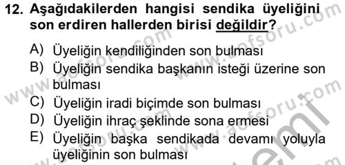 Toplu İş Hukuku Dersi 2012 - 2013 Yılı (Vize) Ara Sınav Soruları 12. Soru