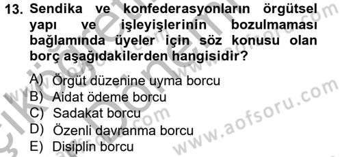 Toplu İş Hukuku Dersi 2012 - 2013 Yılı (Vize) Ara Sınav Soruları 13. Soru