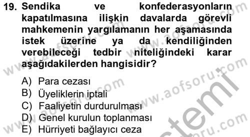 Toplu İş Hukuku Dersi 2012 - 2013 Yılı (Vize) Ara Sınav Soruları 19. Soru