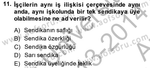 Toplu İş Hukuku Dersi 2013 - 2014 Yılı (Vize) Ara Sınav Soruları 11. Soru