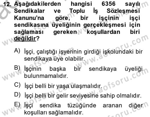 Toplu İş Hukuku Dersi 2013 - 2014 Yılı (Vize) Ara Sınav Soruları 12. Soru
