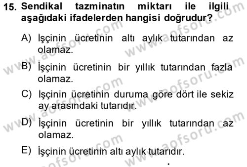 Toplu İş Hukuku Dersi 2013 - 2014 Yılı (Vize) Ara Sınav Soruları 15. Soru