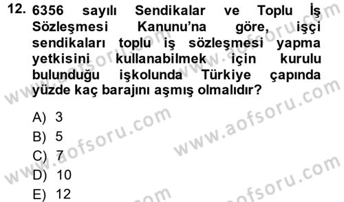 Toplu İş Hukuku Dersi 2013 - 2014 Yılı (Final) Dönem Sonu Sınav Soruları 12. Soru