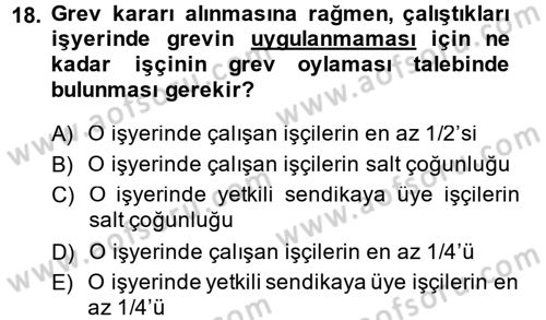 Toplu İş Hukuku Dersi 2013 - 2014 Yılı (Final) Dönem Sonu Sınav Soruları 18. Soru