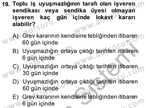 Toplu İş Hukuku Dersi 2013 - 2014 Yılı (Final) Dönem Sonu Sınav Soruları 19. Soru