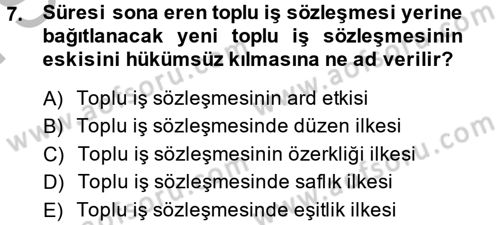 Toplu İş Hukuku Dersi 2013 - 2014 Yılı (Final) Dönem Sonu Sınav Soruları 7. Soru
